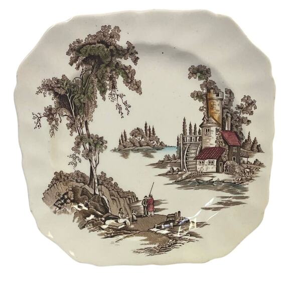 2 Vintage The Old Mill Made In England by Johnson Bros Round Bowl Square Plate - Picture 2 of 8